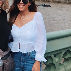 SKIATHOS WHITE LONG SLEEVE BUTTON-UP TOP